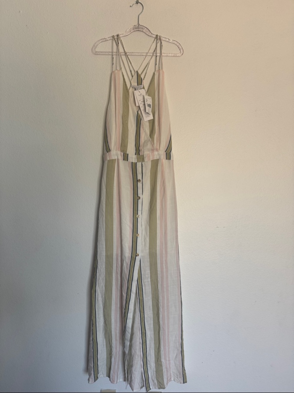 Striped Button-Front Maxi Dress in Olive & Blush